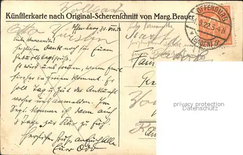 Offenburg Scherenschnitt Kuenstlerkarte Marg. Brauer / Offenburg /Ortenaukreis LKR