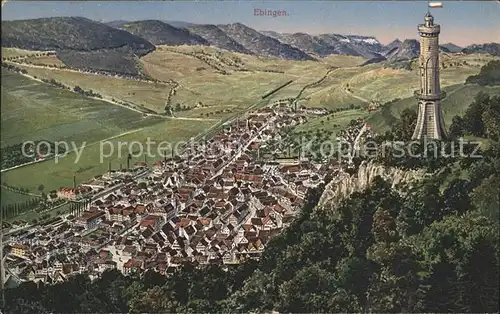 Ebingen Kuenstlerkarte Vogelperspektive mit Turm / Albstadt /Zollernalbkreis LKR