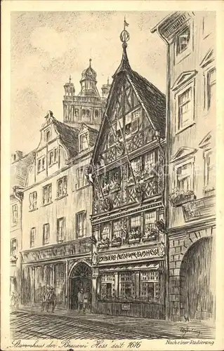 Darmstadt Stammhaus der Brauerei Hess seit 1616 Radierung Kuenstlerkarte / Darmstadt /Darmstadt Stadtkreis