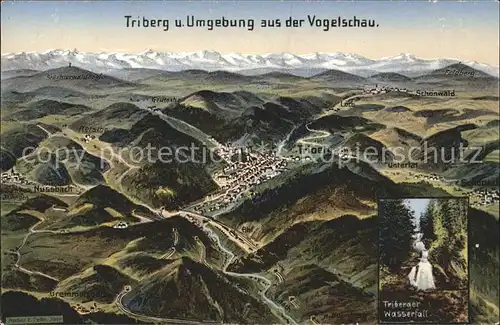 Triberg Schwarzwald Panoramakarte mit Alpen Wasserfall / Triberg im Schwarzwald /Schwarzwald-Baar-Kreis LKR