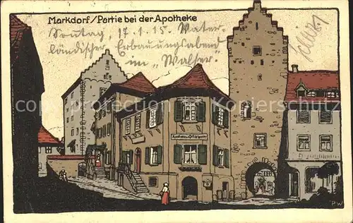 Markdorf Baden Apotheke und Turm Kuenstlerkarte / Markdorf /Bodenseekreis LKR