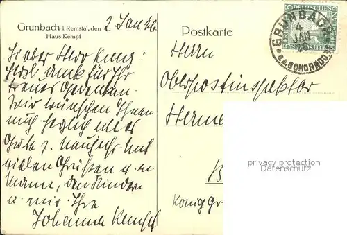 Grunbach Remshalden Haus Kempf Kuenstlerkarte um 1906 / Remshalden /Rems-Murr-Kreis LKR