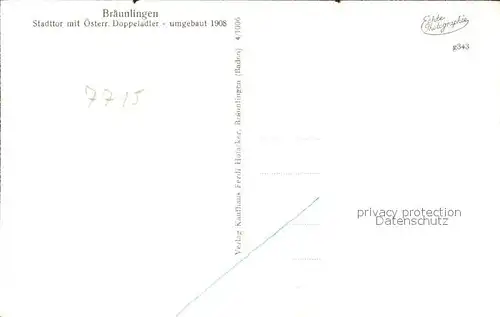 Braeunlingen Stadttor mit oesterreichischem Doppeladler Brunnen Trachten / Braeunlingen /Schwarzwald-Baar-Kreis LKR