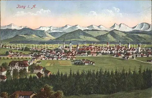 Isny Allgaeu Gesamtansicht mit Alpenpanorama / Isny im Allgaeu /Ravensburg LKR