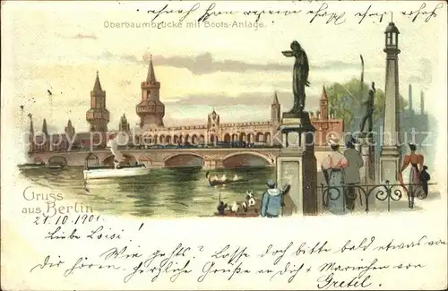 Berlin Oberbaumbruecke mit Bootsanlegestelle / Berlin /Berlin Stadtkreis