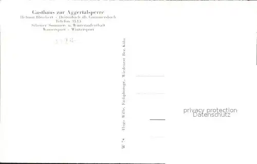 Deitenbach Gasthaus zur Aggertalsperre Helmut Bleichert / Gummersbach /Oberbergischer Kreis LKR