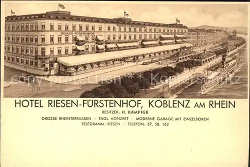 Koblenz Rhein Hotel Riesen-Fuerstenhof H. Kaempfer / Koblenz /Koblenz Stadtkreis