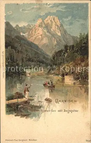 Garmisch-Partenkirchen Kuenstlerkarte Risser-See mit Zugspitze / Garmisch-Partenkirchen /Garmisch-Partenkirchen LKR