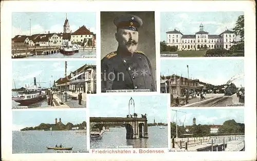 Friedrichshafen Bodensee Wilhelm Koenig von Wuerttenberg Panorama Stadtbahnhof Hafen  / Friedrichshafen /Bodenseekreis LKR