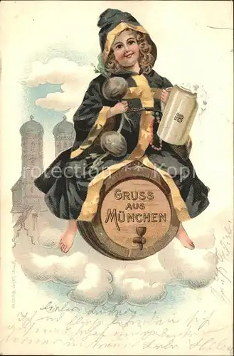 Muenchner Kindl Muenchen Bierfass Bierkrug Litho / Muenchen /Muenchen LKR