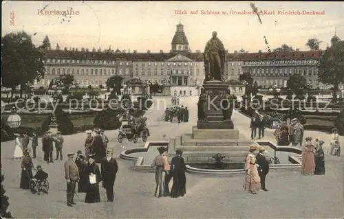 Karlsruhe Baden Blick auf Schloss m. Grossherzog Karl Friedrich-Denkmal / Karlsruhe /Karlsruhe LKR