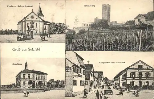 Sulzfeld Baden Kirche Kriegerdenkmal Hauptstrasse mit Pfarrhaus Schulhaus / Sulzfeld /Karlsruhe LKR
