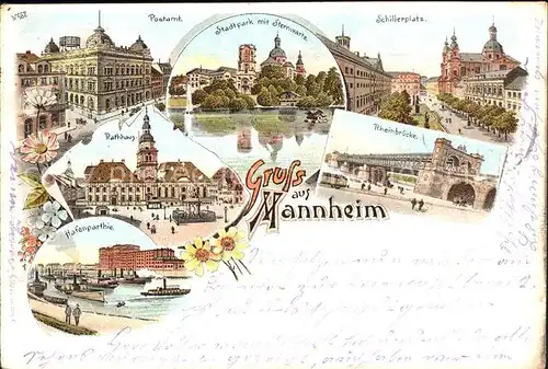 Mannheim Postamt Schillerplatz Stadtpark Sterwarte Rheinbruecke Hafenpartie / Mannheim /Mannheim Stadtkreis