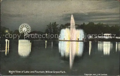 Willow Grove Night View of Lake and Fountain Park Kat. Willow Grove