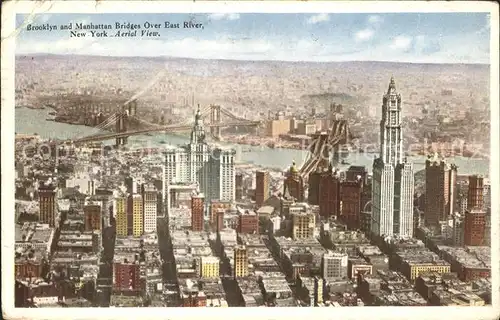 New York City Brooklyn and Manhattan Bridges over East River Skyscraper aerial view / New York /