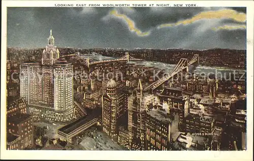 New York City Looking East from Woolworth Tower at night Bridges / New York /