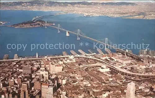 San Francisco California Birdseye view of Bay Bridge Oakland Bridge Yerba Buena Island Kat. San Francisco