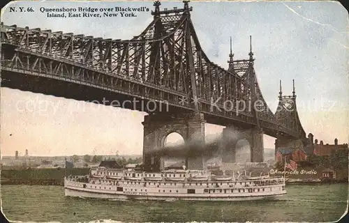 New York City Queensboro Bridge Blackwell's Island East River Steamer / New York /