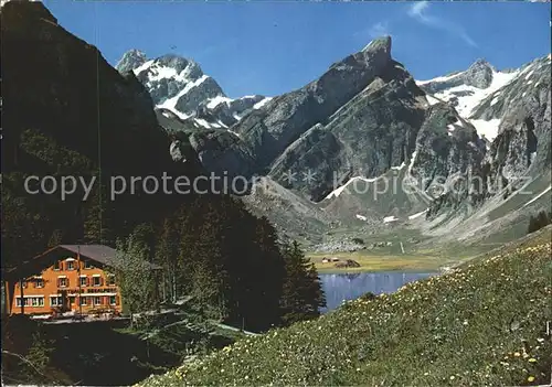 Seealpsee Berggasthaus Seealpsee mit Altmann Rotstein Rossmad und Saentis Kat. Schwende