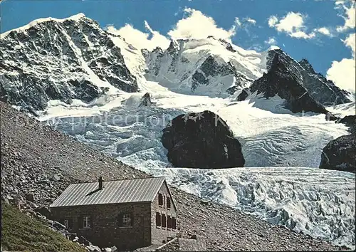 Tschierva H?tte mit Piz Bernina und Scerscen Kat. Tschierva