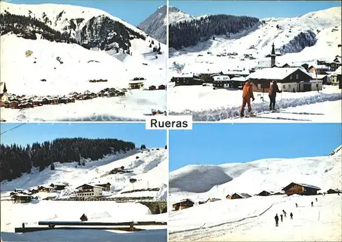 Rueras Ortsansicht Dieni mit Skilift Milez Kat. Rueras