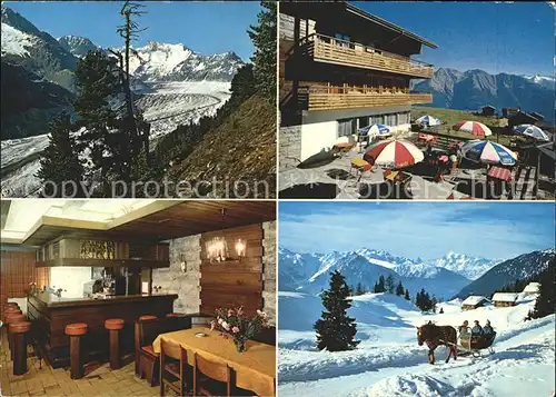 Riederalp Hotel Berghaus Toni Stube Terrasse Pferdeschlittenfahrt Kat. Riederalp