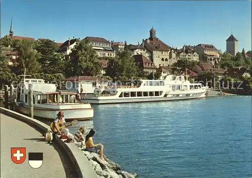 Murten Morat Schiffstation mit Altstadt Kat. Murten