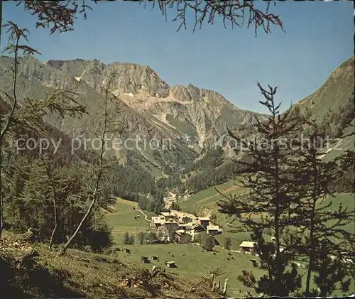 Samnaun Dorf mit Silvretta und Zeblesjoch Kat. Samnaun Dorf