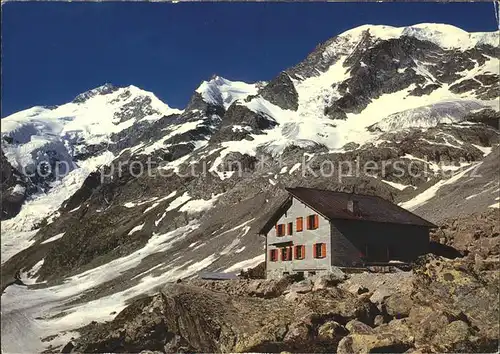 Bovalhuette mit Piz Bernina und Piz Morteratsch Kat. Morteratsch