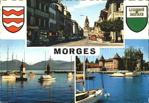 Morges La Grand Rue Le Port et le Mont Blanc Wappen Kat. Morges