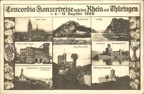 Trier Concordia Konzertreise Loreley Deutsches Eck Wartburg Drachenfels Niederwalddenkmal Porta Nigra Burg Rheinstein Kat. Trier