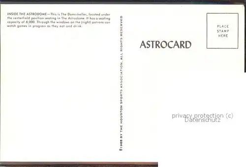 Houston Texas Astrodome Club Astrocard / Houston /