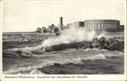 Wilhelmshaven Strandhalle Strandhaeuser bei Sturmflut Kat. Wilhelmshaven