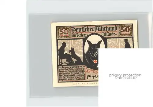 Oldenburg Niedersachsen 50 Pfennig Gutschein Deutscher Fuehrhund fuer Kriegsblinde Kat. Oldenburg (Oldenburg)