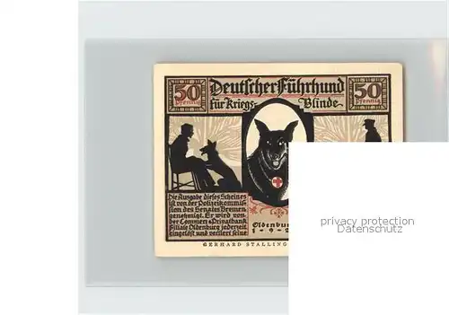 Oldenburg Niedersachsen 50 Pfennig Gutschein Deutscher Fuehrhund fuer Kriegsblinde Kat. Oldenburg (Oldenburg)