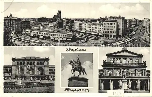 Hannover Stadtbild Bahnhof Denkmal Reiterstandbild Oper Statue Kat. Hannover