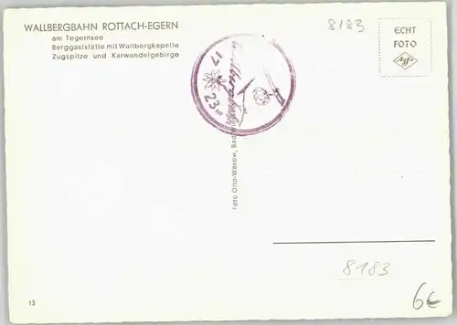 Rottach-Egern Rottach-Egern Wallbergbahn ungelaufen ca. 1965 / Rottach-Egern /Miesbach LKR