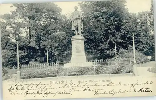 Ansbach Mittelfranken Ansbach Graf Platen Denkmal  x 1905 / Ansbach /Ansbach LKR