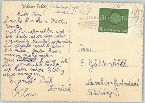 Westerland Sylt Westerland Sylt x 1961 / Westerland /Nordfriesland LKR