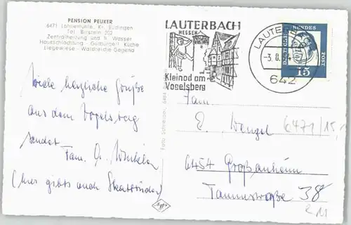 Lauterbach Hessen Lauterbach [Stempelabschlag] Pension Peuker x / Lauterbach (Hessen) /Vogelsbergkreis LKR