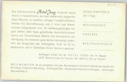 Weilmuenster Weilmuenster Hotel Jung keine Postkarte Werbekarte * / Weilmuenster /Limburg-Weilburg LKR