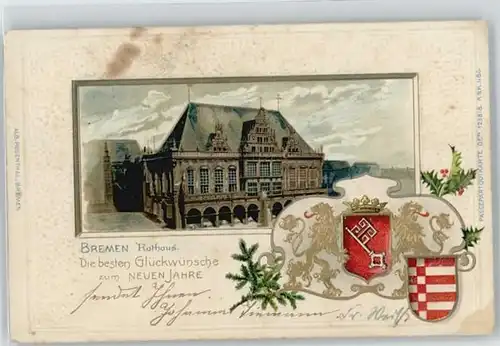 Bremen Bremen Praegedruckkarte Kuenstlerkarte Rathaus Wappen Neujahrsgruesse x / Bremen /Bremen Stadtkreis