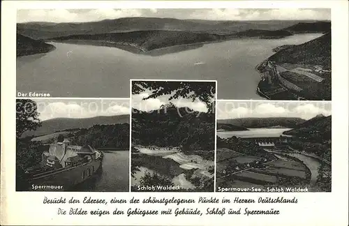 Waldeck Edersee Edersee Sperrmauer Schloss Waldeck Fliegeraufnahme Kat. Edertal