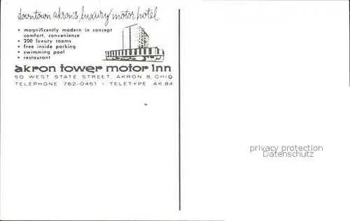 Akron Ohio Aktron Tower Motor Inn Hotel Swimming Pool Kat. Akron