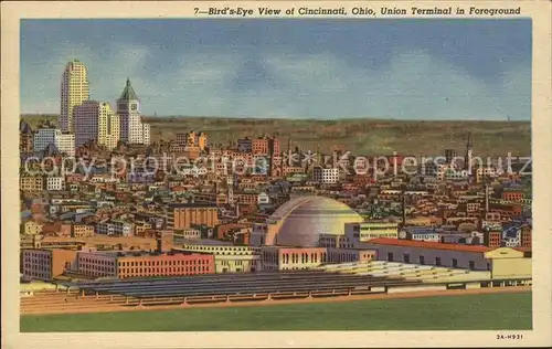Cincinnati Ohio Birdseye view Union Terminal Kat. Cincinnati