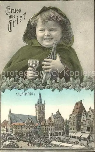 Trier Markt Kind mit Weinflasche Kat. Trier