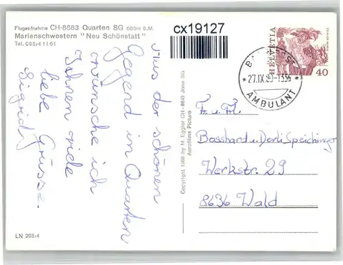 Quarten Quarten Fliegeraufnahme Marienschwestern Neu Schoenstatt x / Quarten /Bz. Sarganserland