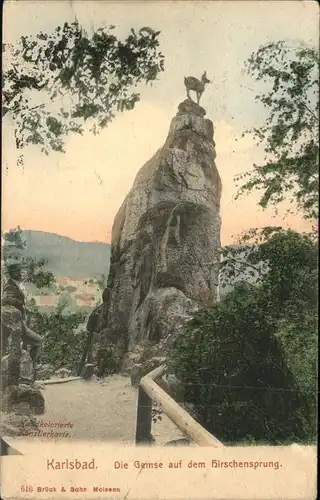 Karlsbad Eger Boehmen Gemsfelsen am Hirschensprung handkoloriert Kat. Karlovy Vary