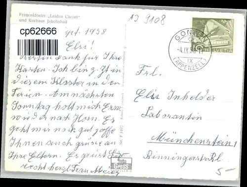 Gonten Gonten [Stempelabschlag] Frauenkloster Leiden Christi x / Gonten /Bz. Appenzell IR