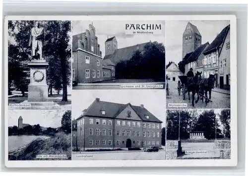 Parchim Parchim Sparkasse Marien Kirche Krieger Denkmal Moltke Denkmal Landratsamt * /  /